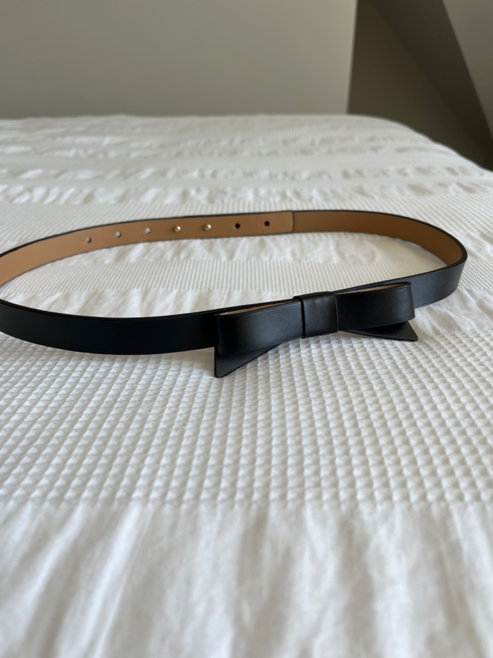 kate spade Black and Tan leather Bow-Accent Skinny Belt